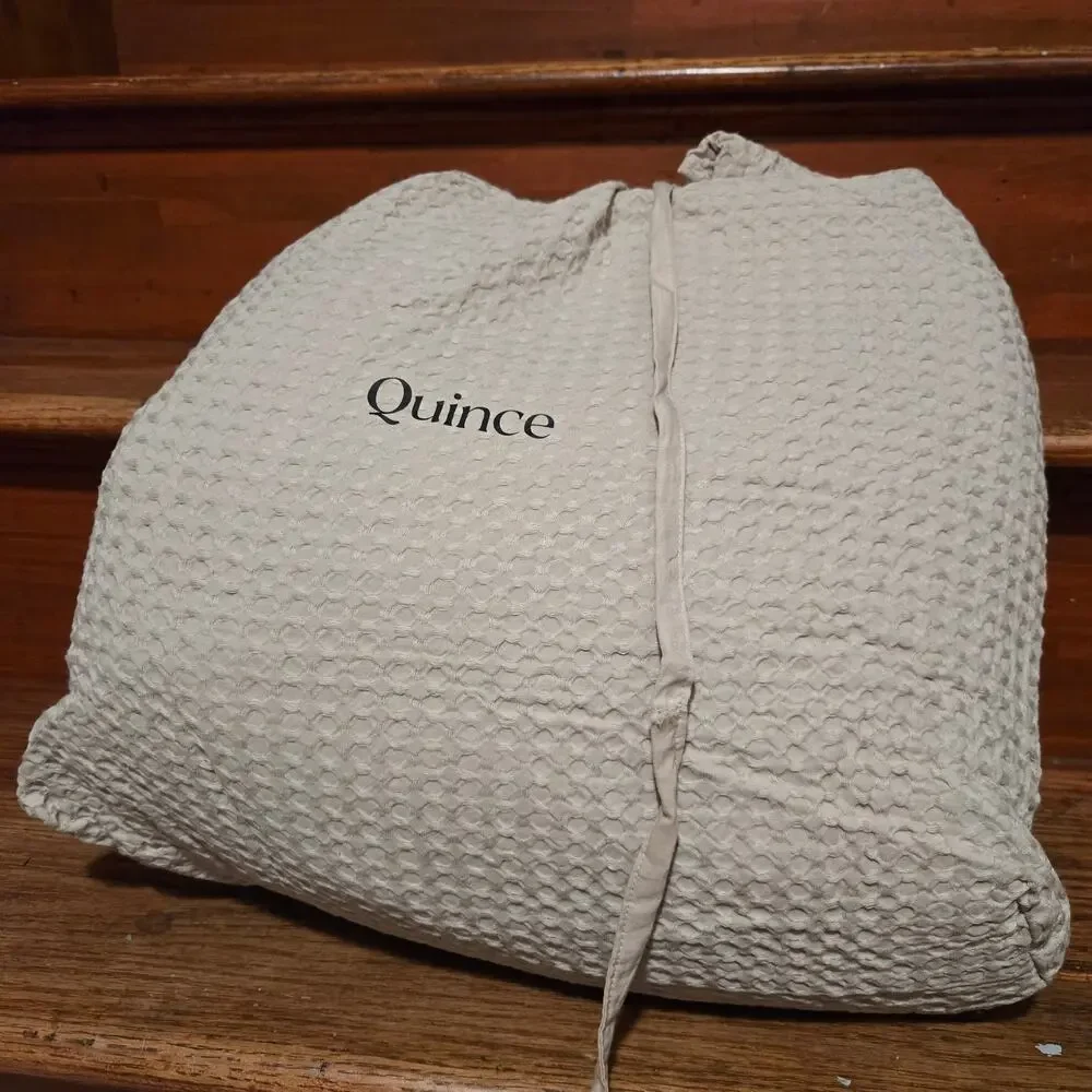 Quince Luxe Honeycomb 100% Organic Cotton Duvet Cover 3Pc Set Full Queen Sand